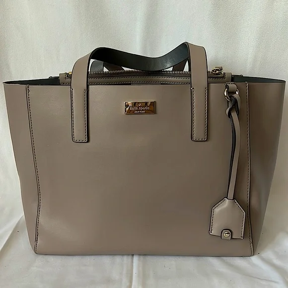 Kate Spade Authentic Gorgeous Light Gray/Taupe Leather Bag Purse πΊπΊ - Picture 1 of 16
